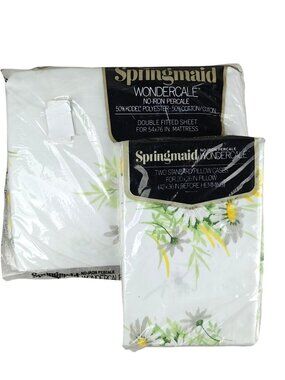 NEW Vintage Springmaid Wondercale No-Iron Percale Double Sheet & Pillowcases